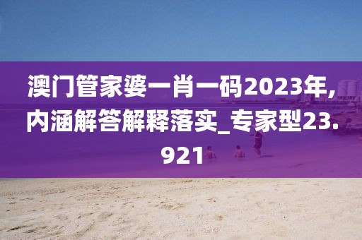 澳门管家婆一肖一码2023年,内涵解答解释落实_专家型23.921