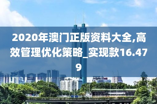 2020年澳门正版资料大全,高效管理优化策略_实现款16.479