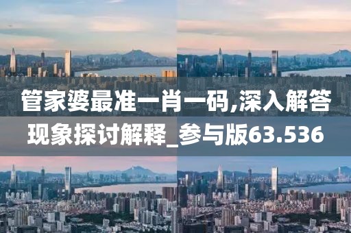 管家婆最准一肖一码,深入解答现象探讨解释_参与版63.536