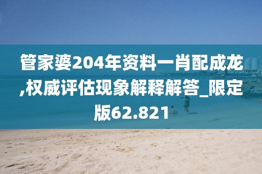 管家婆204年资料一肖配成龙,权威评估现象解释解答_限定版62.821