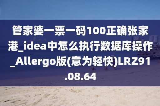 管家婆一票一码100正确张家港_idea中怎么执行数据库操作_Allergo版(意为轻快)LRZ91.08.64