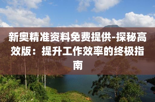 新奥精准资料免费提供-探秘高效版：提升工作效率的终极指南