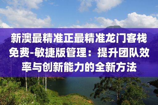 新澳最精准正最精准龙门客栈免费-敏捷版管理：提升团队效率与创新能力的全新方法