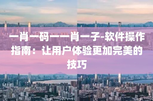 一肖一码一一肖一子-软件操作指南：让用户体验更加完美的技巧