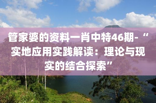 管家婆的资料一肖中特46期-“实地应用实践解读：理论与现实的结合探索”