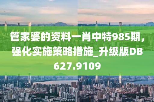 管家婆的资料一肖中特985期，强化实施策略措施_升级版DB627.9109