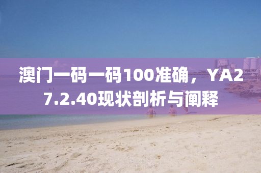 澳门一码一码100准确，YA27.2.40现状剖析与阐释