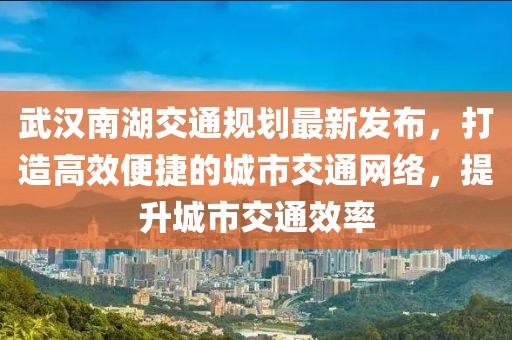 武汉南湖交通规划最新发布，打造高效便捷的城市交通网络，提升城市交通效率