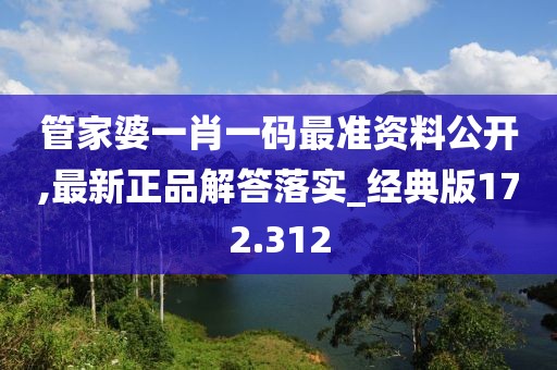 管家婆一肖一码最准资料公开,最新正品解答落实_经典版172.312